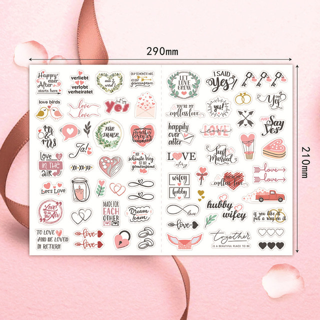 266pcs/5 Sheets Glittering Wedding Stickers Scrapbooking for Photo Album  Planner Engagement, Bridal Shower, Marriage Anniversary